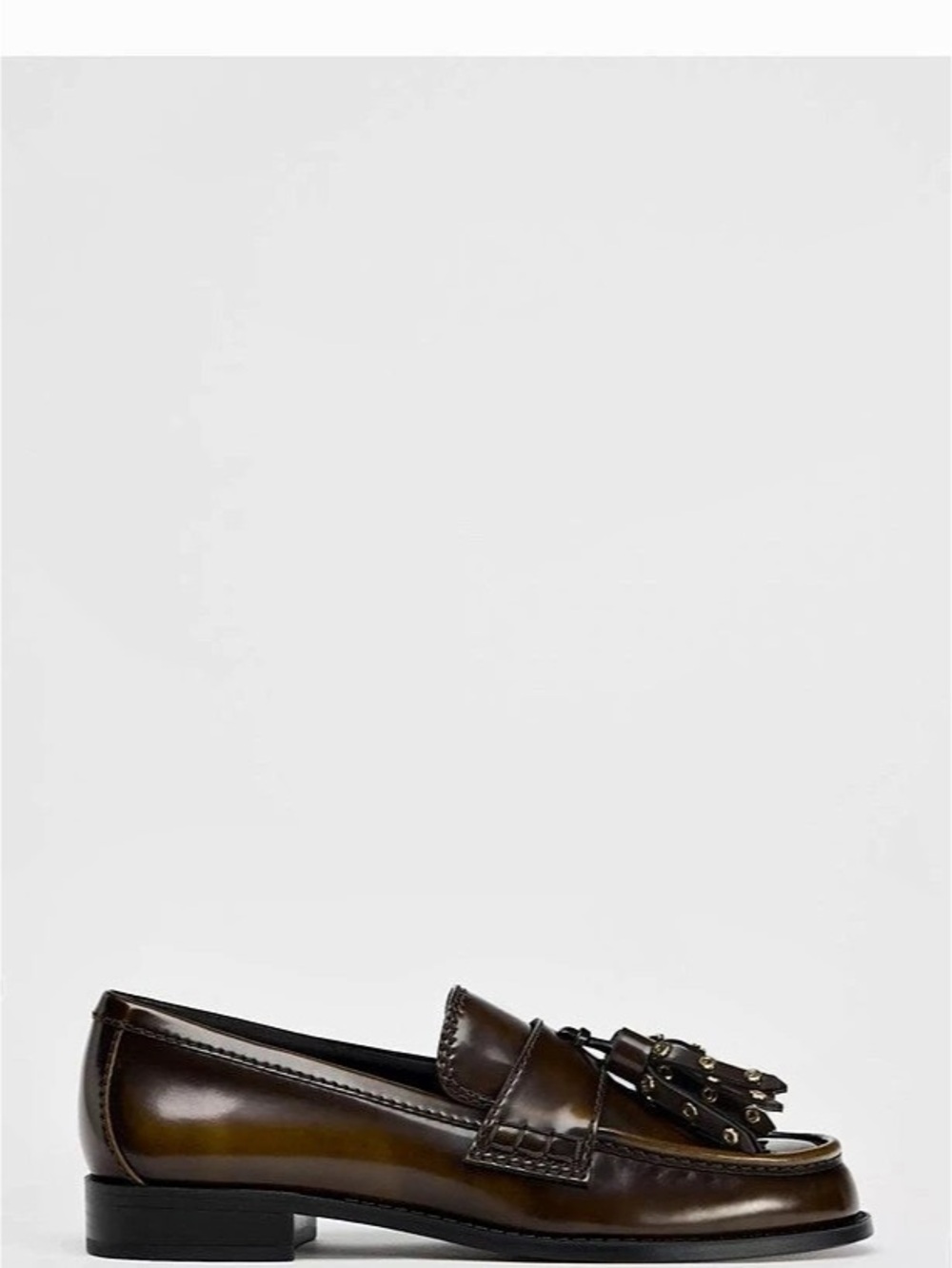 Zara Brown Leather Tassel Loafers with Stud Detail Tassel Loafers in Brown Like